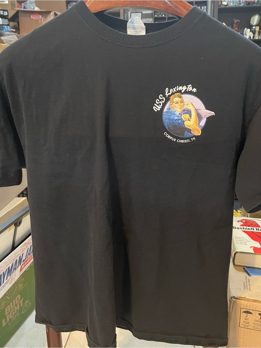 Port and Company Black Short Sleeve Tee with Colorful Pinup Graphic